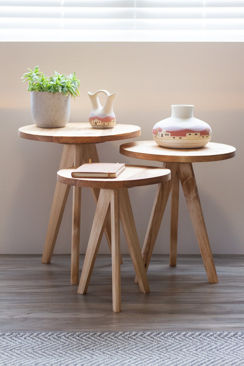 Modern Tapered Leg Tripod Round Table The Gerason Wooden Tripod Decorative Stool. Reclaimed Wooden Table image 2