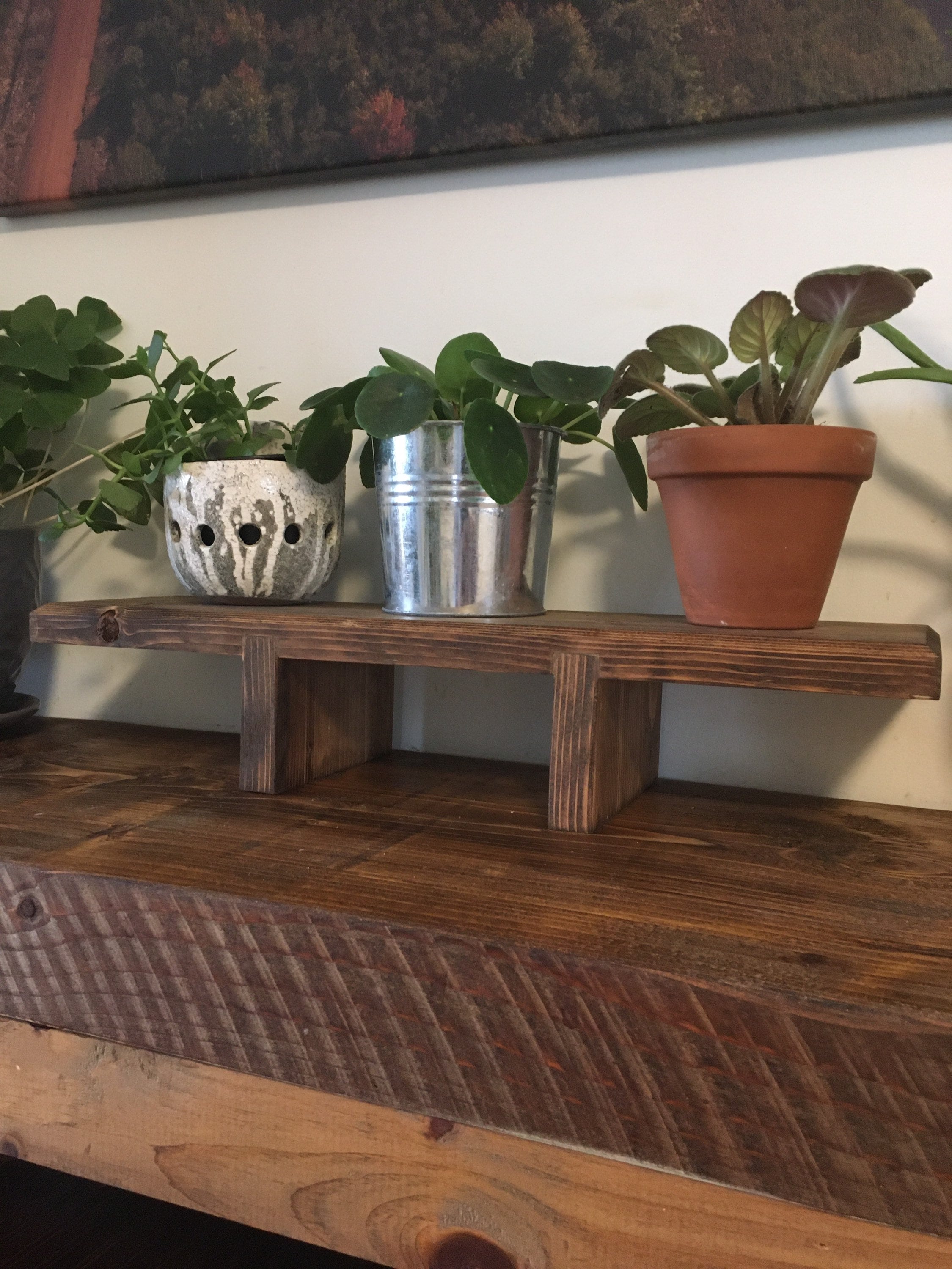 Rustic Sidetable Plant Stand. Handmade Reclaimed Wooden Plant Riser