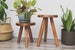 Tripod round-top stool. Repurposed handmade wooden tripod plant stand 