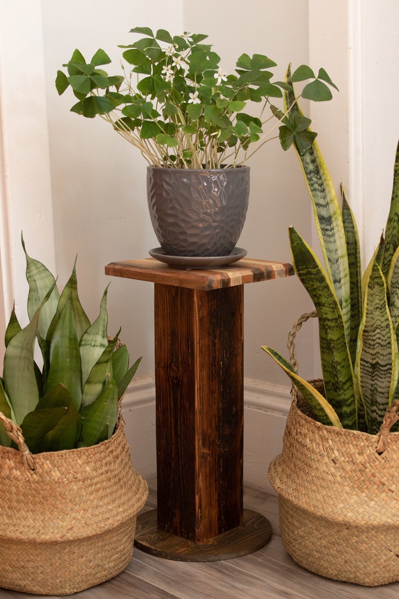 Reclaimed Barnboard Pedestal Plant Stand. 100% Salvaged Handmade Wooden Rustic Style Corner Stand image 1