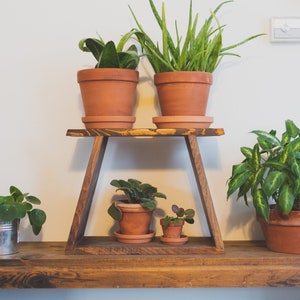 Wooden Angled Plant Stand, Reclaimed wooden, 2 tier plant stand. Eco friendly plant stand