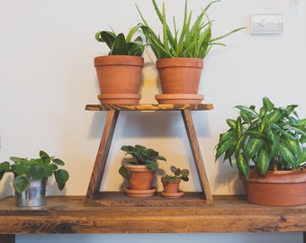 Wooden Angled Plant Stand, Reclaimed wooden, 2 tier plant stand. Eco friendly plant stand