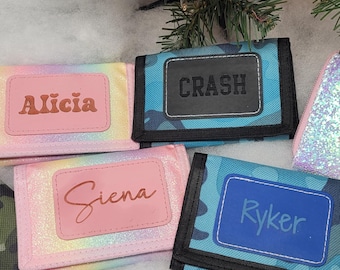 Personalized Kid Wallet, Personalize  Engraved Leather Patch Wallet, Child Gift,  Boy and Girl Wallet