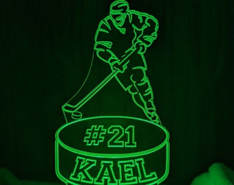 Hockey Player LED Night Light Room Decor, Personalized Hockey Player Gift, Ice Hockey Gift Ideas, Kids Hockey Led Room Night Light Lamp