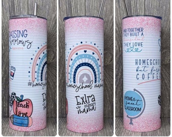 Homeschool Mama Tumbler, Back to School Homeschool Mom 20 oz Drinking Tumbler, Rainbow Homeschool Teacher Appreciation Gift