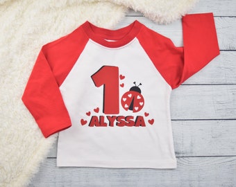 Girl ladybug birthday number personalized shirt, Valentine birthday shirt, Personalized birthday shirt, Customized birthday bug shirt