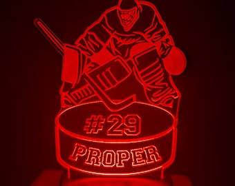 Hockey Player LED Night Light Room Decor, Personalized Hockey Player Gift, Ice Hockey Gift Ideas, Kids Hockey Led Room Night Light Lamp