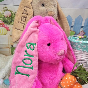 Large Easter Bunny, Embroidered Bunny Ears, Baby First Easter Bunny, Child Easter Basket Stuffer, Bunny Stuffed Animal, Easter Plush for Kid Hot Pink 21 inch