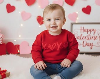Girl Valentine XOXO Puff Valentine Crew Sweatshirt , Kids Valentine Sweatshirt