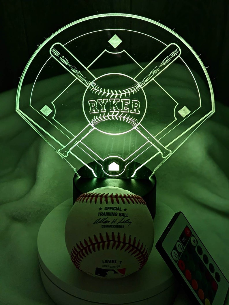 Baseball LED Light, Personalized Night Light, Sport Baseball Night Light, Baseball Name Bedroom Sign, Kids Bedroom Decor Field + Bats