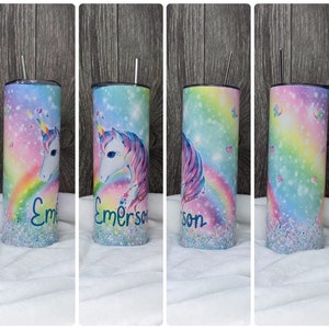 Personalized Unicorn Tumbler, Unicorn Gift for Kids, Unicorn Girls 20 Oz Tumbler with Straw,  Gift for Girls, Gift Basket Stuffer