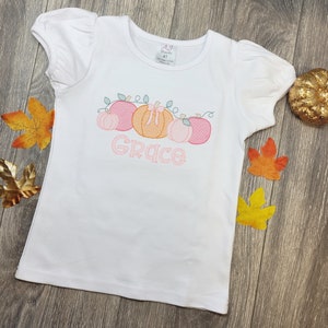 Personalized Pumpkin Fall Girl Embroidered Name Shirt, Personalized Fall Tee Toddler, Custom Child Autumn Pumpkin Shirt