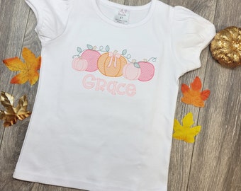 Personalized Pumpkin Fall Girl Embroidered Name Shirt, Personalized Fall Tee Toddler, Custom Child Autumn Pumpkin Shirt