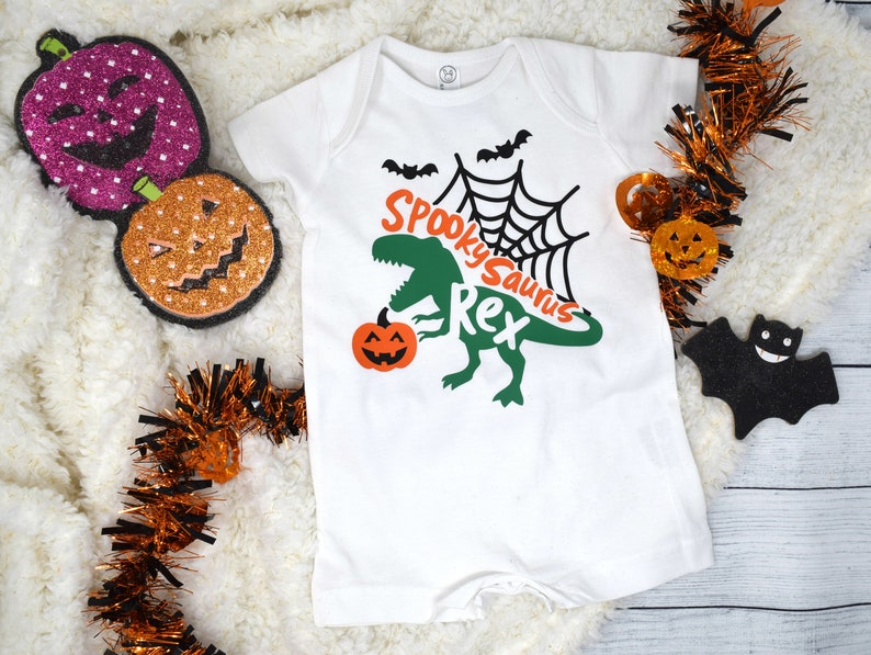 Halloween Baby outfit Halloween Dino Outfit Baby First Halloween Halloween Dino Shirt Halloween Dinosaur Romper Trick or Trick Dino