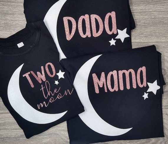 Matching Family 2nd Birthday Shirt, Girls 2nd Birthday Shirt, Two the Moon Glitter Birthday Shirt, Moon Birthday Matching Shirt, Moon Tee
