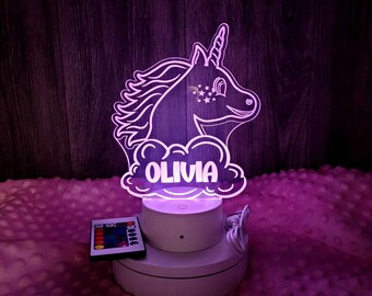 Unicorn and Rainbow Personalized Night Light, Girls Unicorn Night Light, Rainbow Unicorn LED Bedroom Decor, Child Nursery Nightlight