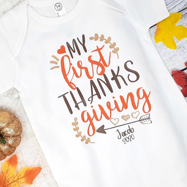 My First Thanksgiving Baby Outfit, My 1st Thanksgiving Shirt, Babies First Turkey Day Romper, Personalized Thanksgiving Baby Gift