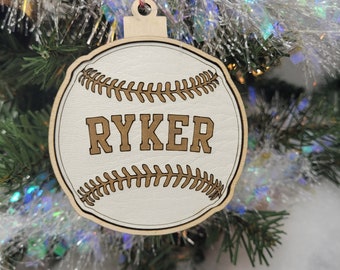 Personalized Baseball Christmas Ornament, Baseball Team Coach Gift, Sport Christmas Ornament, Wooden Softball Ornament, Stocking Stuffer