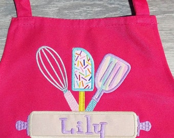 Personalized Kid Baking Apron, Apron for Girl and Boys, Child Chef Apron, Toddler Child  Baking Apron, Little Baker Christmas Gift