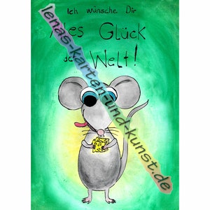 Glückwunschkarte, Geburtstagskarte, Grußkarte, lustige Grußkarte, humorvolle Karte "die Maus & der Käse", Grußkarte + Umschlag, zum Lachen