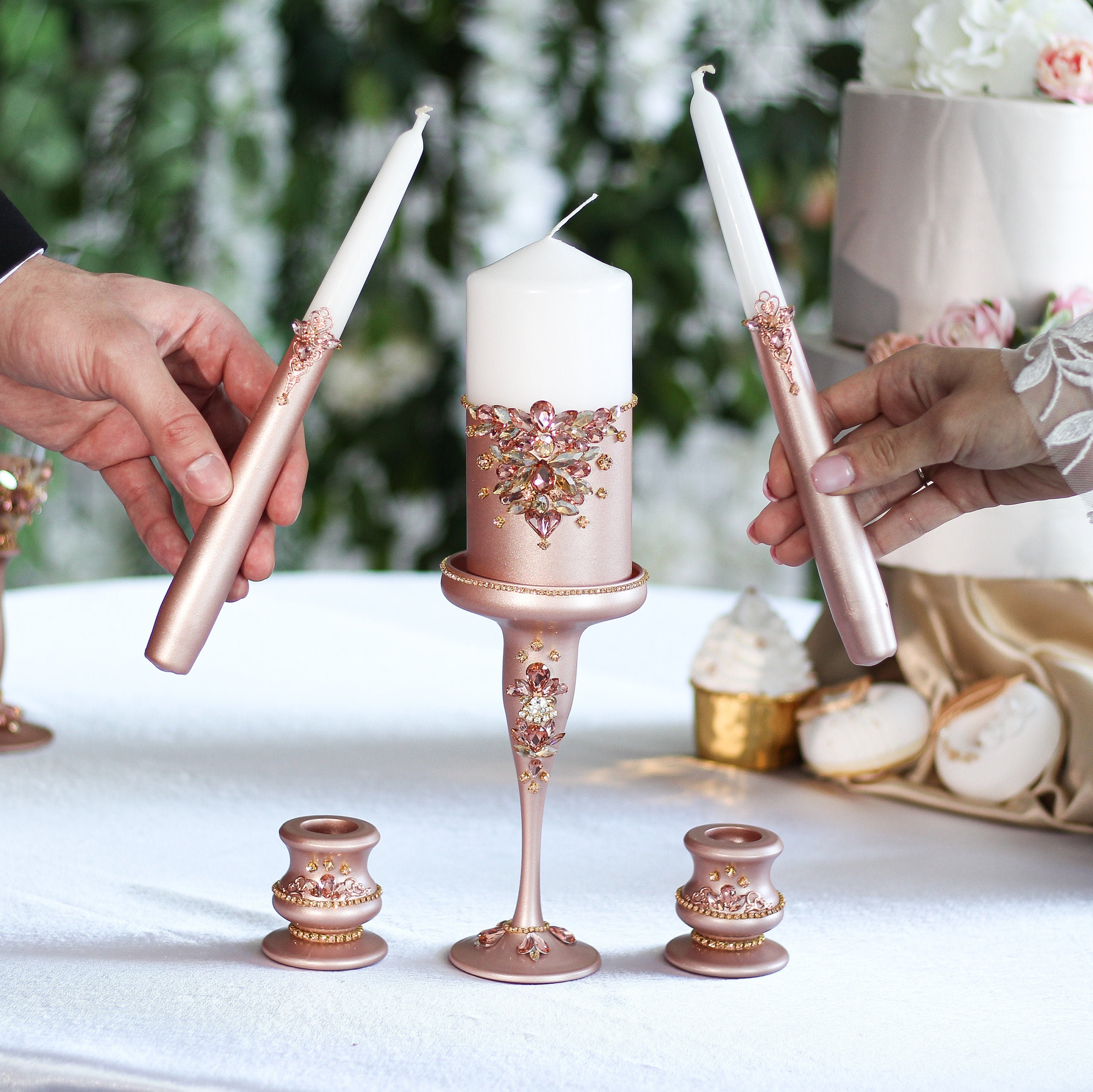 Wedding unity candle set rose gold unity candle set with Etsy