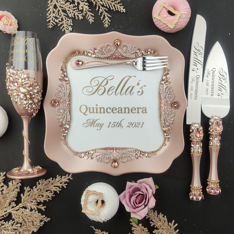 Quinceanera rose gold cake knife server mis quince cake Etsy