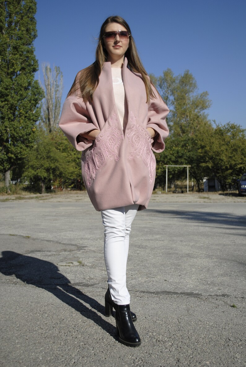 Cashmere Pink Coat Embroidered Coat Pink Wool Coat Wool | Etsy