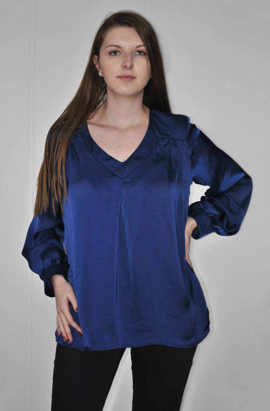 long blue blouse