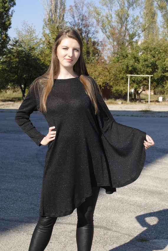 black tunic dress with leggings