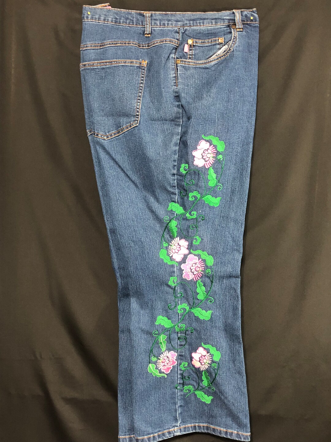 Upcycled Embroidered Jeans Women's Jeans Embroidered Etsy