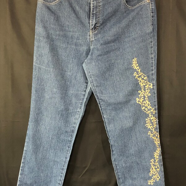 Embroidered Jeans Women Etsy