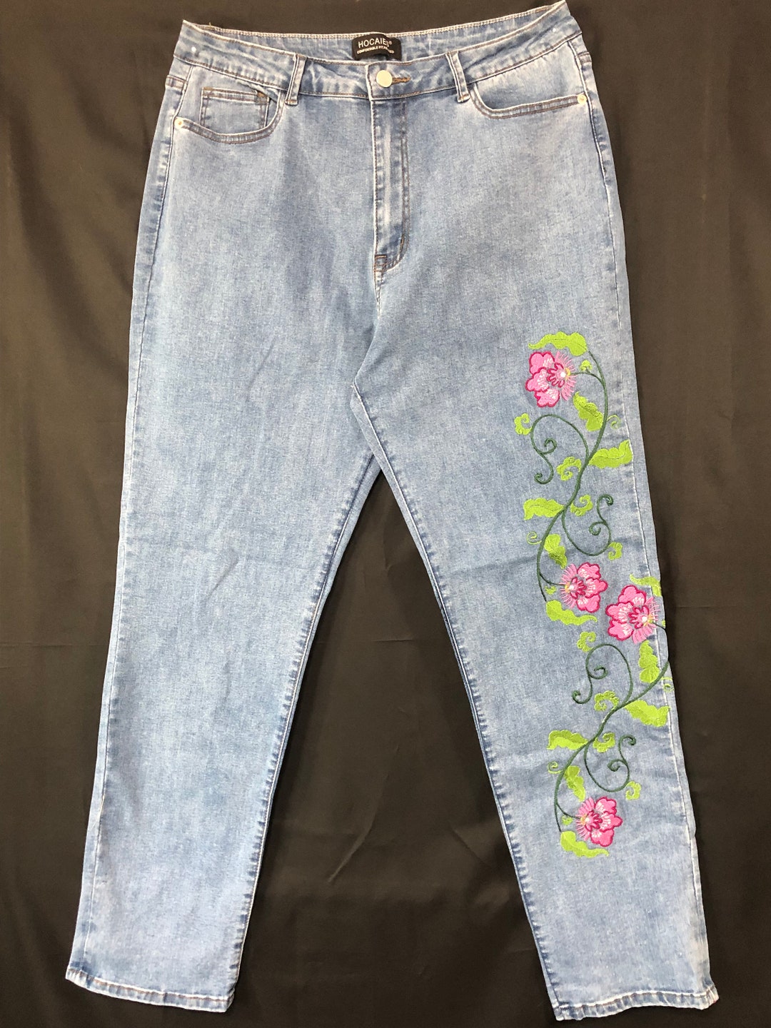 Upcycled Embroidered Jeans Women's Jeans Embroidered Etsy