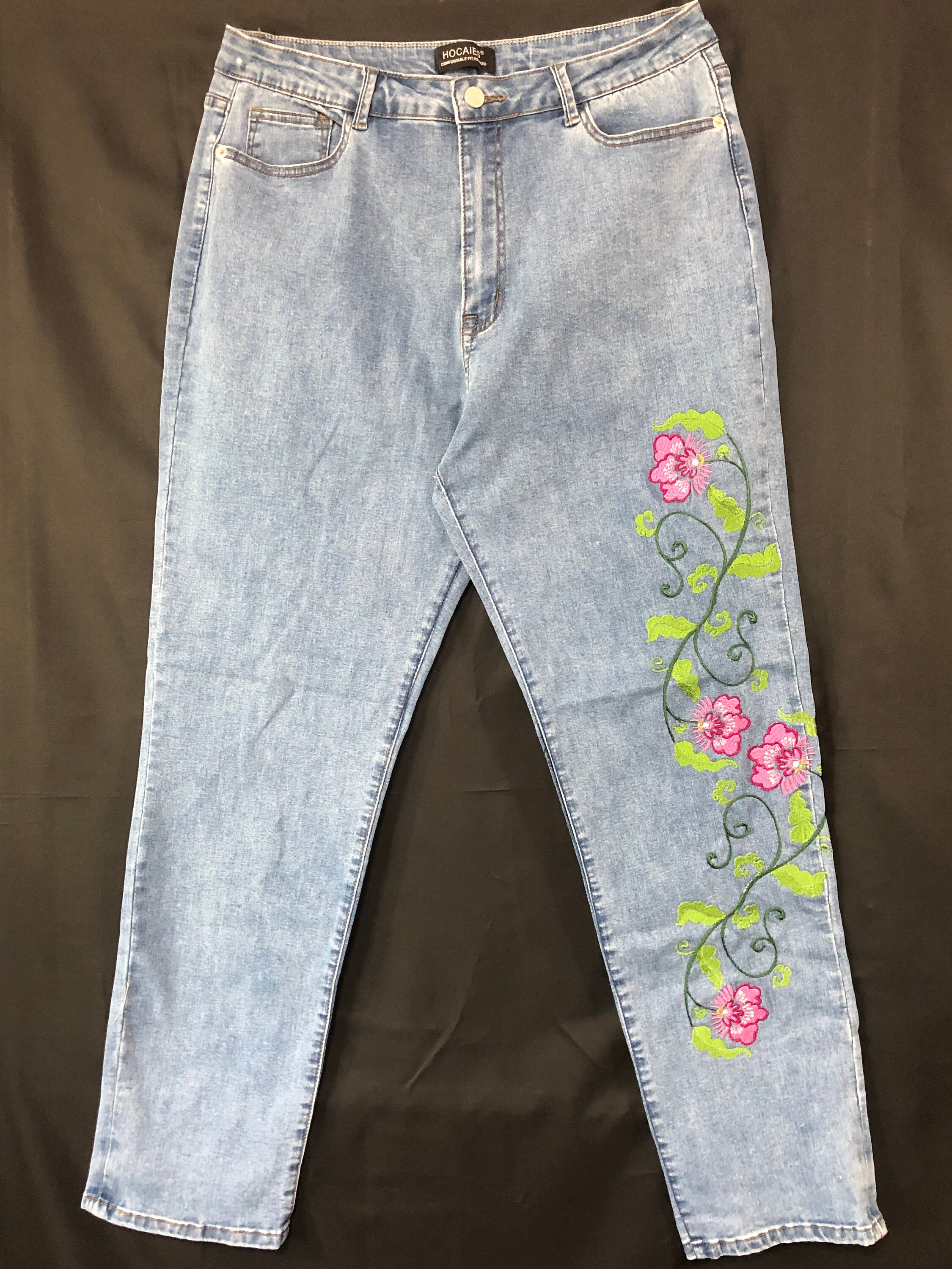 Made To Order Embroidered Monogram Baggy Denim Pants - Men - Ready-to-Wear