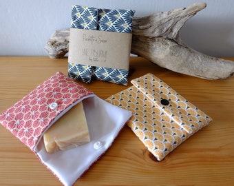 Waterproof cotton soap pouch, lined with PUL - Oeko-Tex certified fabrics