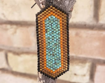 Whistler Earrings - Turquoise & Bronze // Seed Bead, Boho, Western, Dangle