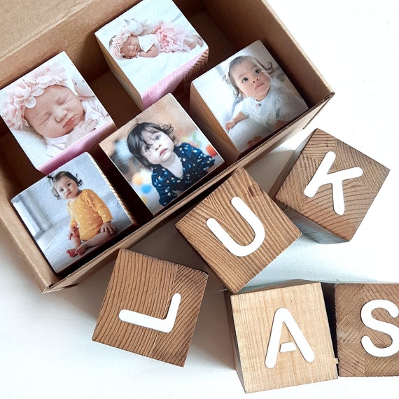 Wooden photo blocks Personalise blocks Gift for 1 year old Etsy