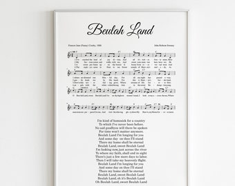 Beulah Land, bible verse print, christian wall art, religious hymnal, modern, black & white, printable, INSTANT DOWNLOAD