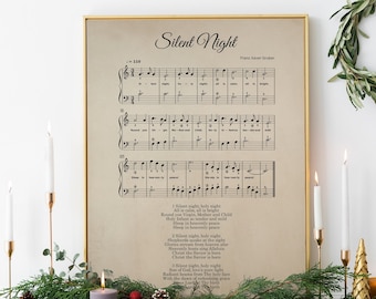 Silent night Holy Night, christmas hymn, aged antique sheet music, vintage carol, piano music sheet, wall art, printable, INSTANT DOWNLOAD