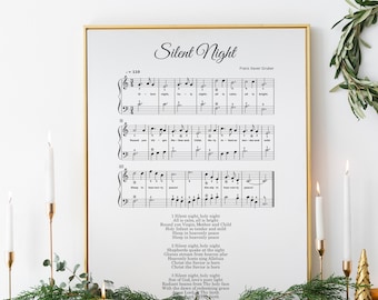 Silent night Holy Night, christmas hymn, piano sheet music, vintage carol, wall art, printable, INSTANT DOWNLOAD
