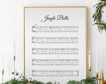 Jingle bells, christmas hymn, vintage carol, music sheet, christmas farmhouse decor, wall art, printable, INSTANT DOWNLOAD