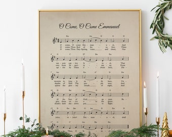 O Come Emmanuel, christmas hymn, aged antique sheet music, vintage carol, religious holiday, wall art, kraft, printable, INSTANT DOWNLOAD