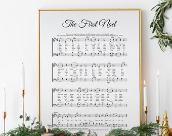 christmas hymn, The First Noel, piano sheet music, vintage carol, religious holiday, wall art, black & white, printable, INSTANT DOWNLOAD