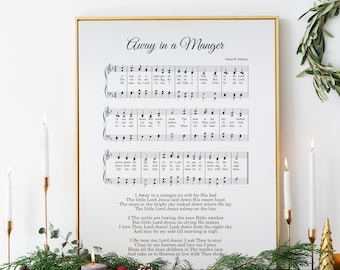 Away in a manger, christmas hymn, vintage carol, music sheet, wall art, sign, printable, INSTANT DOWNLOAD