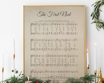 The First Noel, christmas hymn, aged antique sheet music, vintage carol, religious holiday, wall art, kraft, printable, INSTANT DOWNLOAD