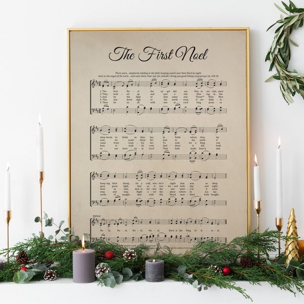 The First Noel, christmas hymn, aged antique sheet music, vintage carol, religious holiday, wall art, kraft, printable, INSTANT DOWNLOAD