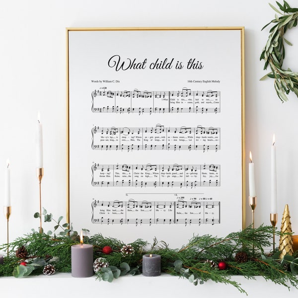 What child is this, christmas hymn, vintage carol, music sheet, christmas farmhouse decor, wall art, printable, INSTANT DOWNLOAD