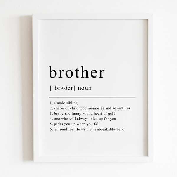 brother definition print, birthday gift for brother from sister, funny, brother gifts, dictionary, printable, Instant Download