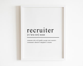 recruiter definition print, Recruiter gifts, human resources gifts, recruiter office decor, Recruiter sign, printable, Instant Download