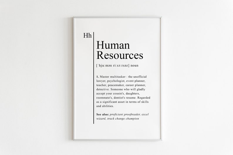 human resource definition print, Recruiter gifts, human resources gifts, human resources office decor, Recruiter sign image 1