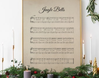 Jingle Bells, christmas hymn, aged antique sheet music, vintage carol, piano music sheet, wall art, printable, INSTANT DOWNLOAD